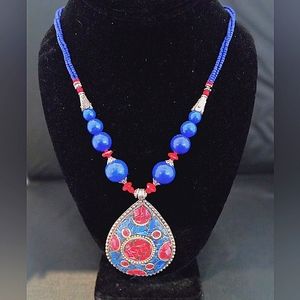 Genuine lapis lazuli stone necklace